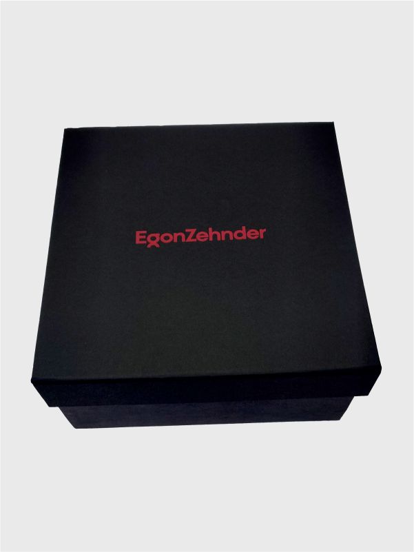 Black corporate gift box with Egonzehnder logo printing