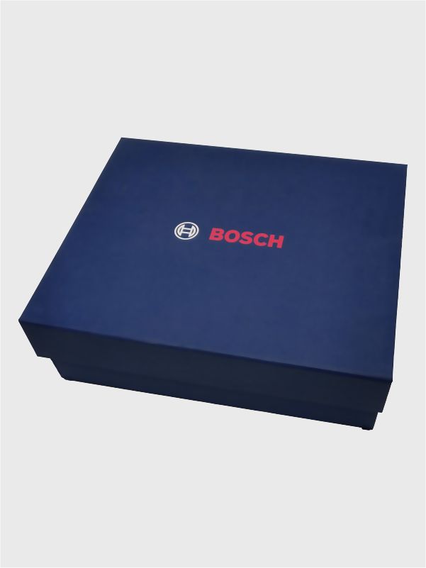 Blue corporate gift box with Bosch logo embossed