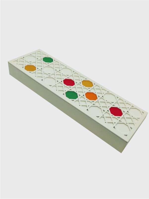 Innovative packaging solution – White MDF gift box with multicolored jaali design viewed from another angle