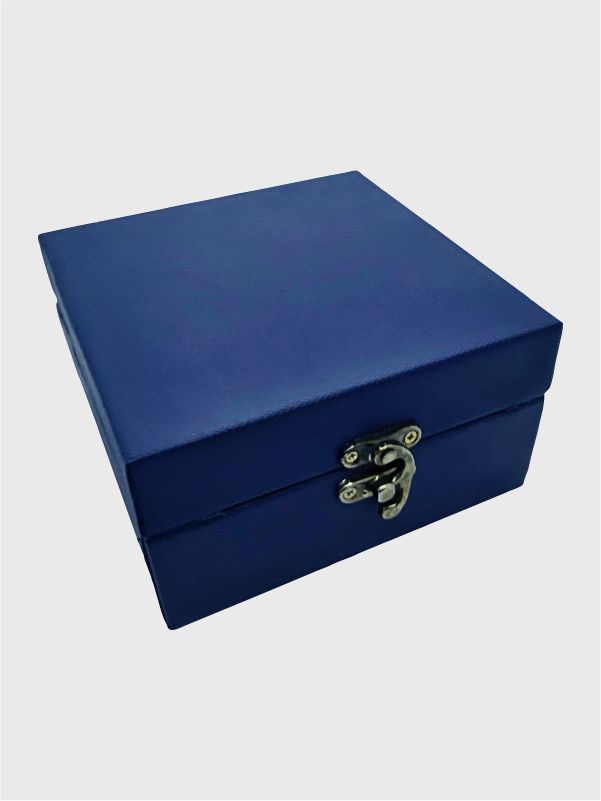 Sturdy MDF box with deep blue canvas fabric – top view